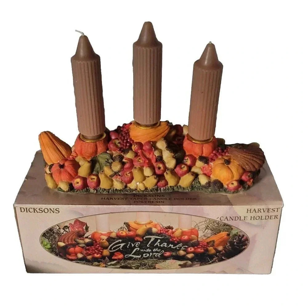Dickinson Harvest Centerpiece, Thanksgiving Candle Holders, Tabletop, Vintage